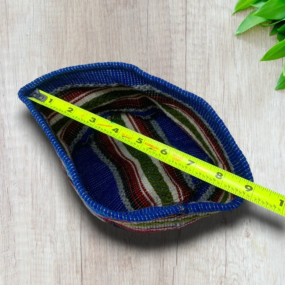 Vintage Guatemalan Woven Textile Pillbox Bucket Hat Artisan Handmade Blue Stripe - Picture 5 of 6